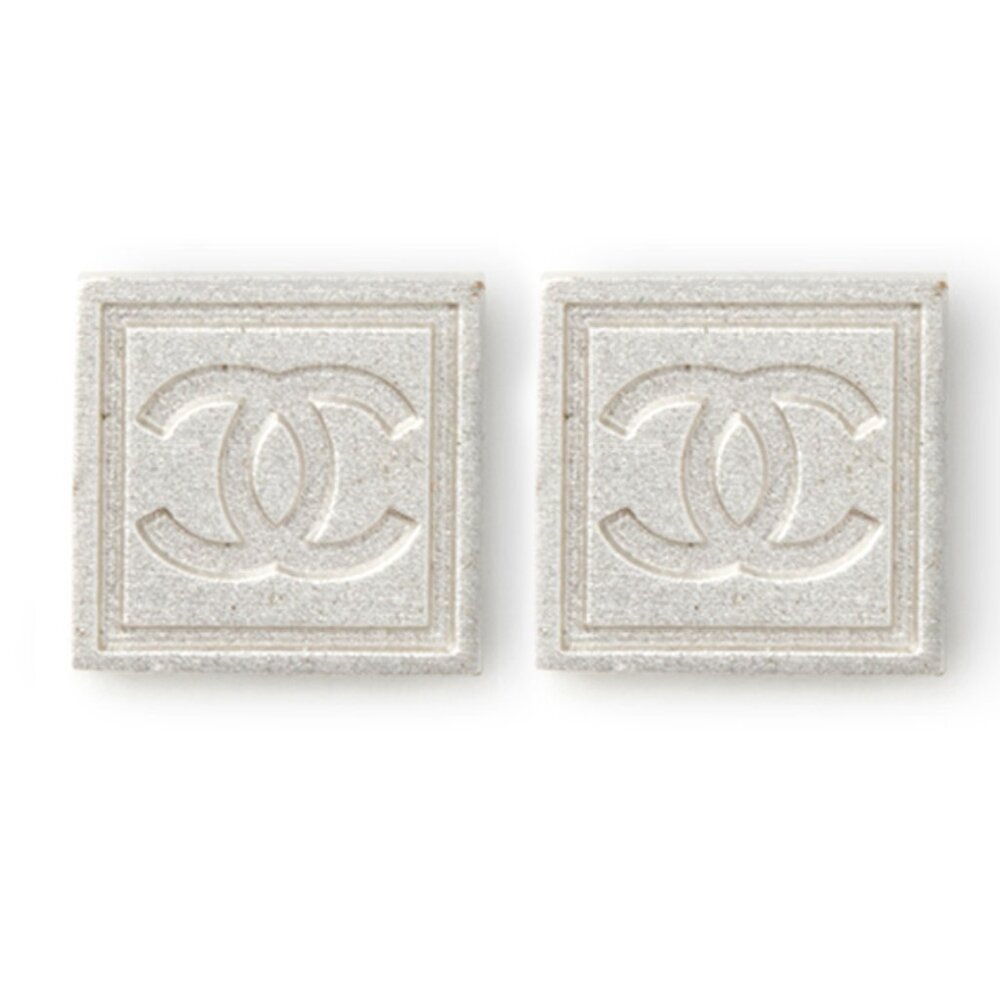 Chanel CC Logo Silver Square Stud Earrings